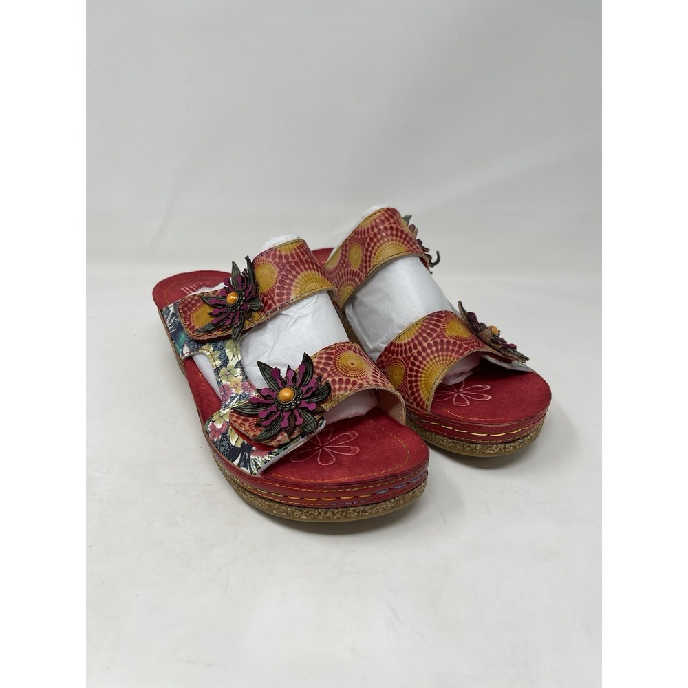 L'Artiste Spring Step Womens Size 8 Floral Platform Sandals NWOB Red Yellow Pink